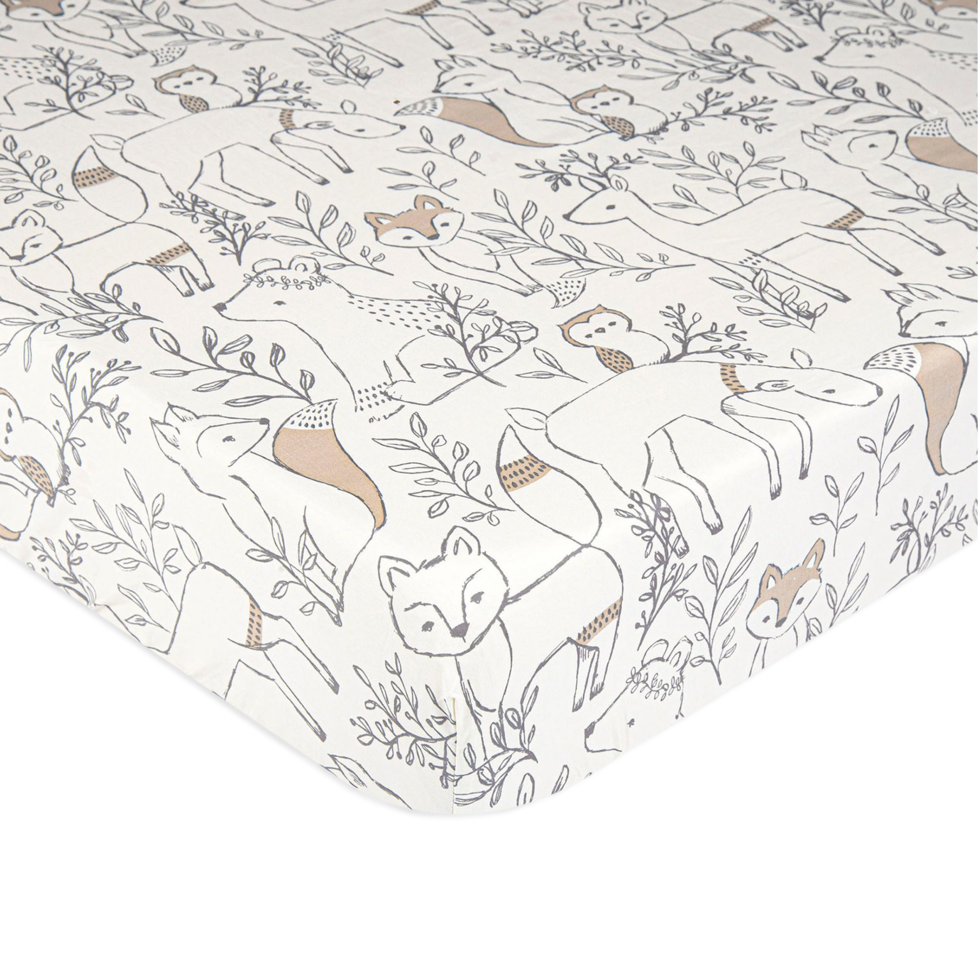 Crane Baby Cotton Sateen Crib Fitted Sheet - Ezra Woodland.