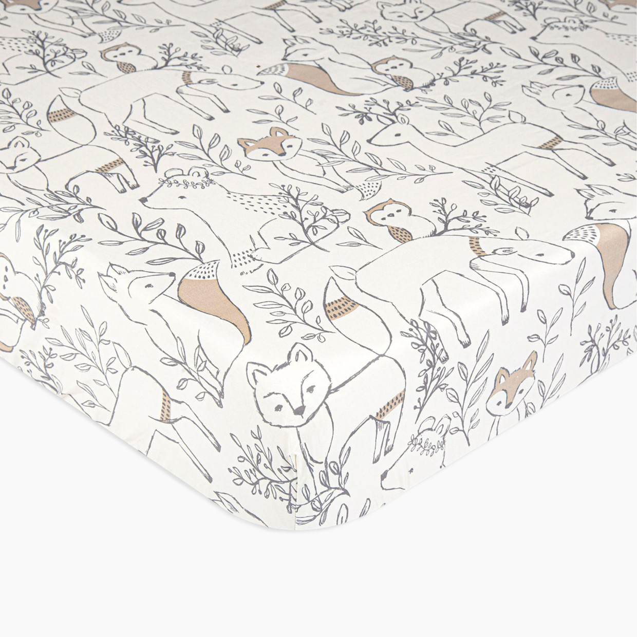 Crane Baby Cotton Sateen Crib Fitted Sheet - Ezra Woodland.