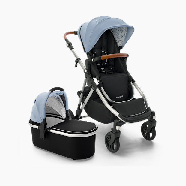 Mockingbird Single-to-Double Stroller 2.0 and Bassinet Bundle - Sky/Windowpane Canopy With Penny Leather.