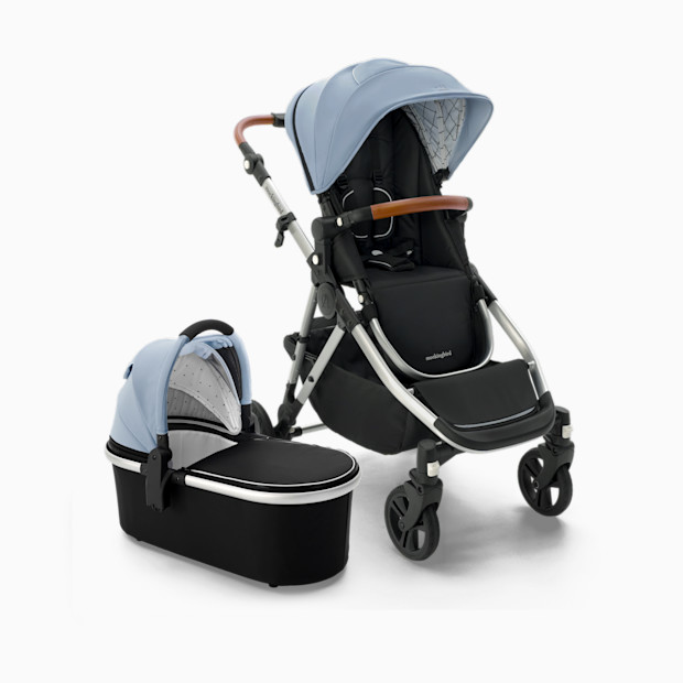 Mockingbird Single-to-Double Stroller 2.0 and Bassinet Bundle - Sky/Windowpane Canopy With Penny Leather.