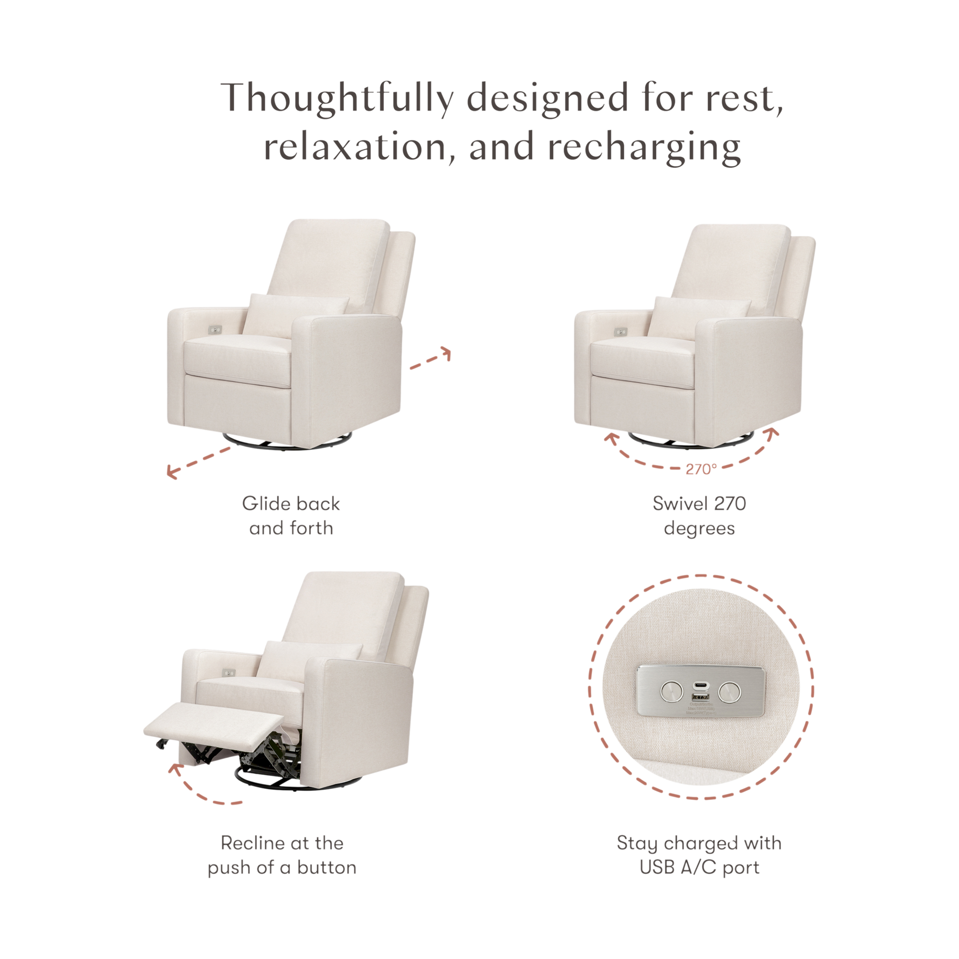 babyletto Sigi Electronic Recliner and Swivel Glider - Performance Cream Eco-Weave.
