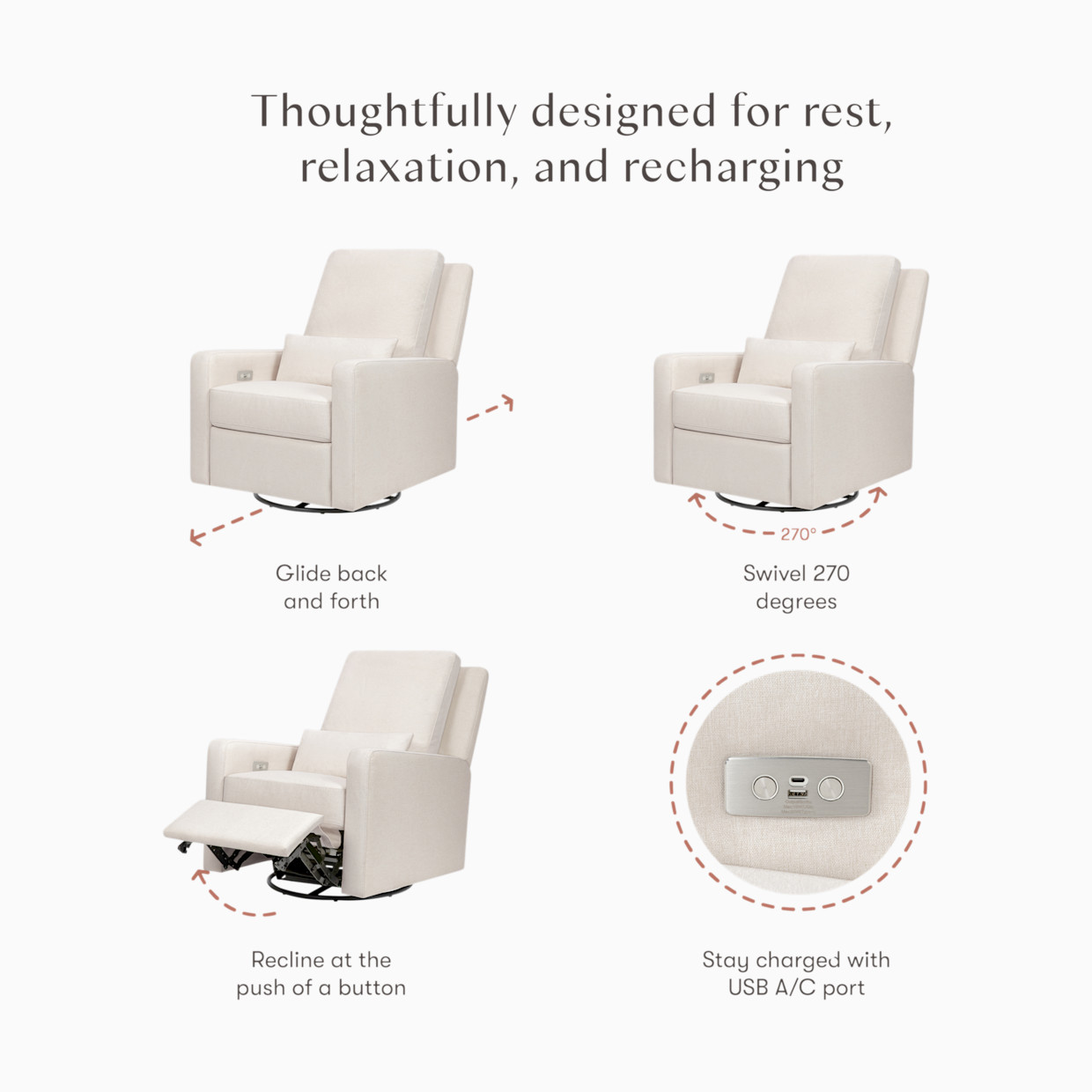 babyletto Sigi Electronic Recliner and Swivel Glider - Performance Cream Eco-Weave.
