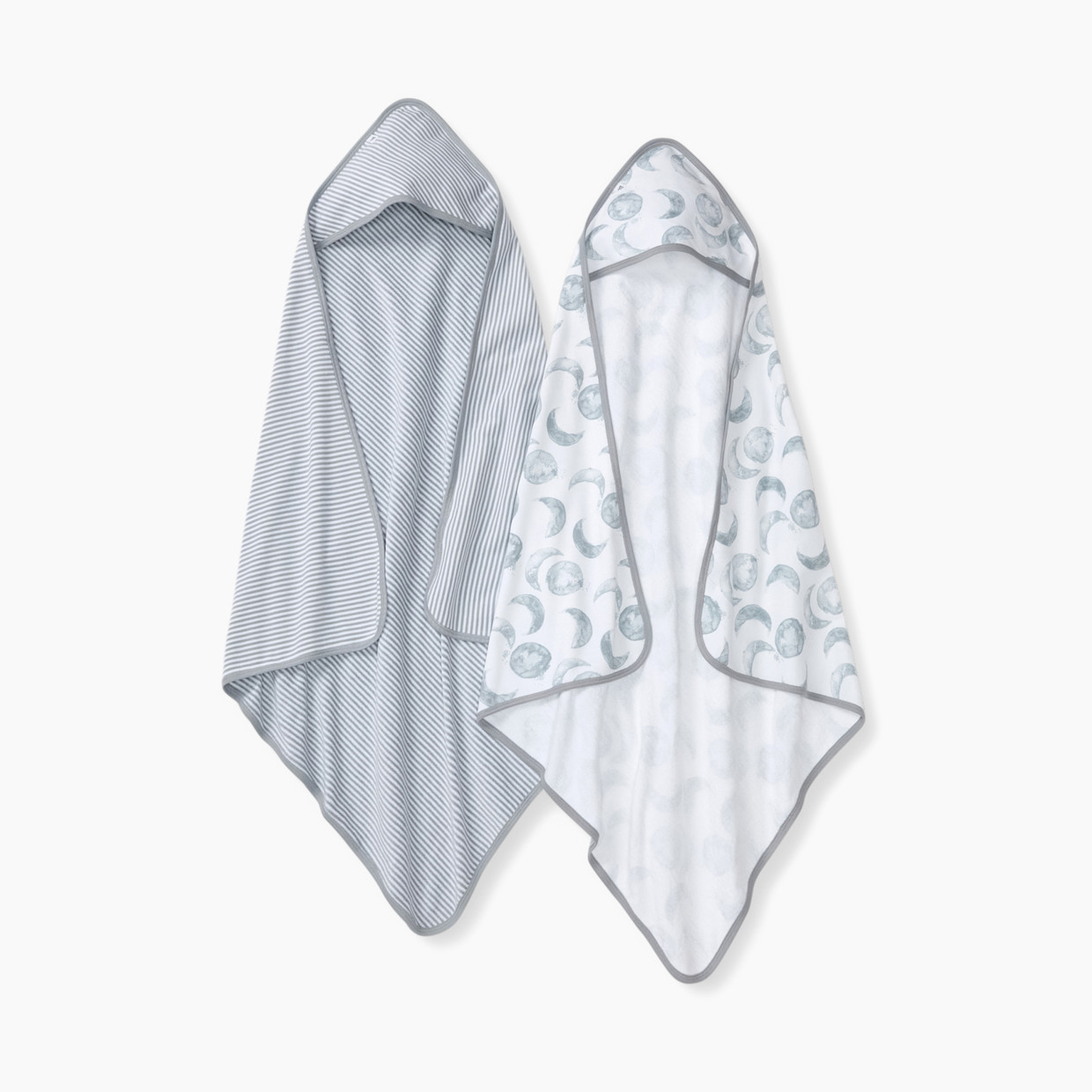 Burt's Bees Baby Organic Single-Ply Hooded Towel (2 Pack) - Hello Moon Grey.