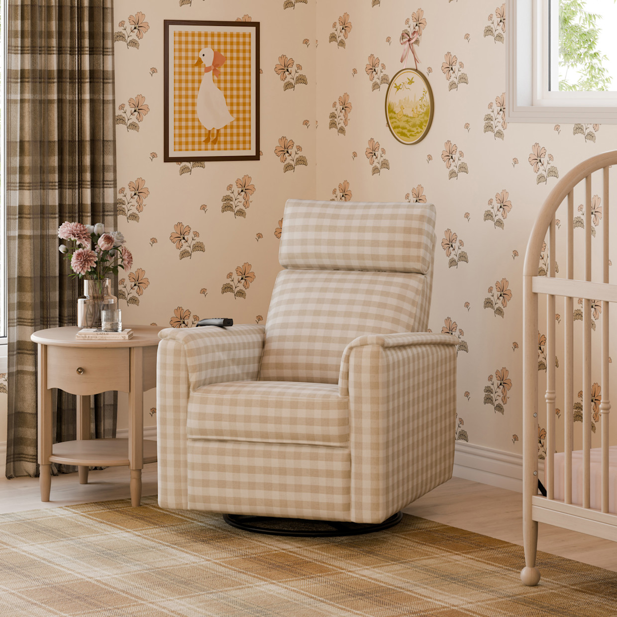 Namesake Willa Pro Power Recliner and Swivel Glider - Tan Gingham.