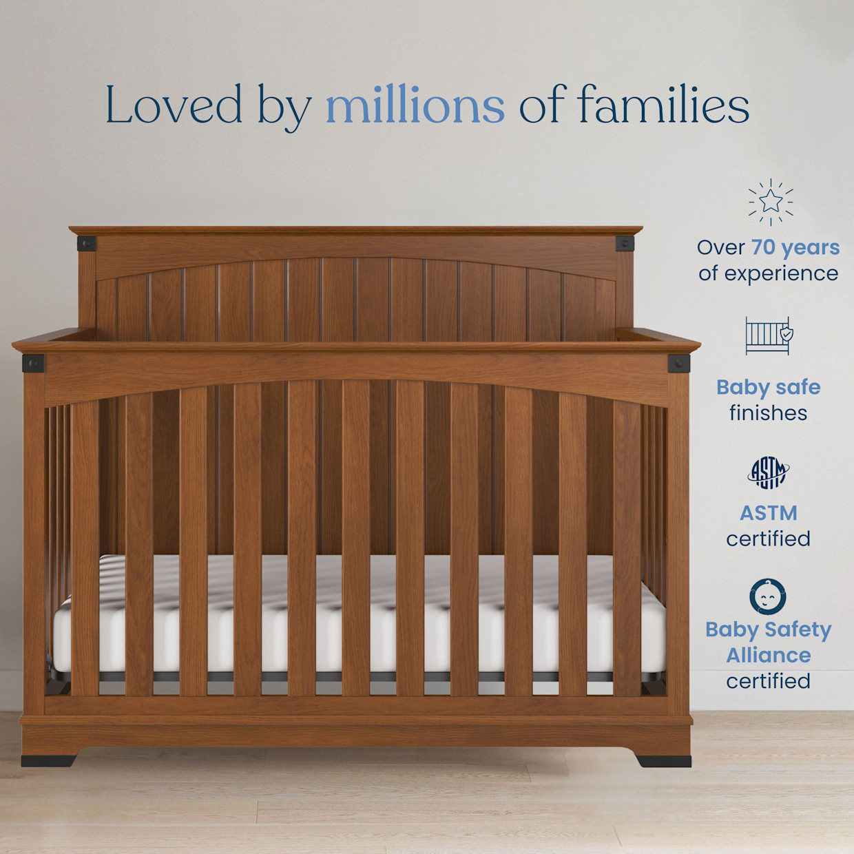 Child Craft Redmond Solid Back 4-In-1 Convertible Crib - Coach Cherry.