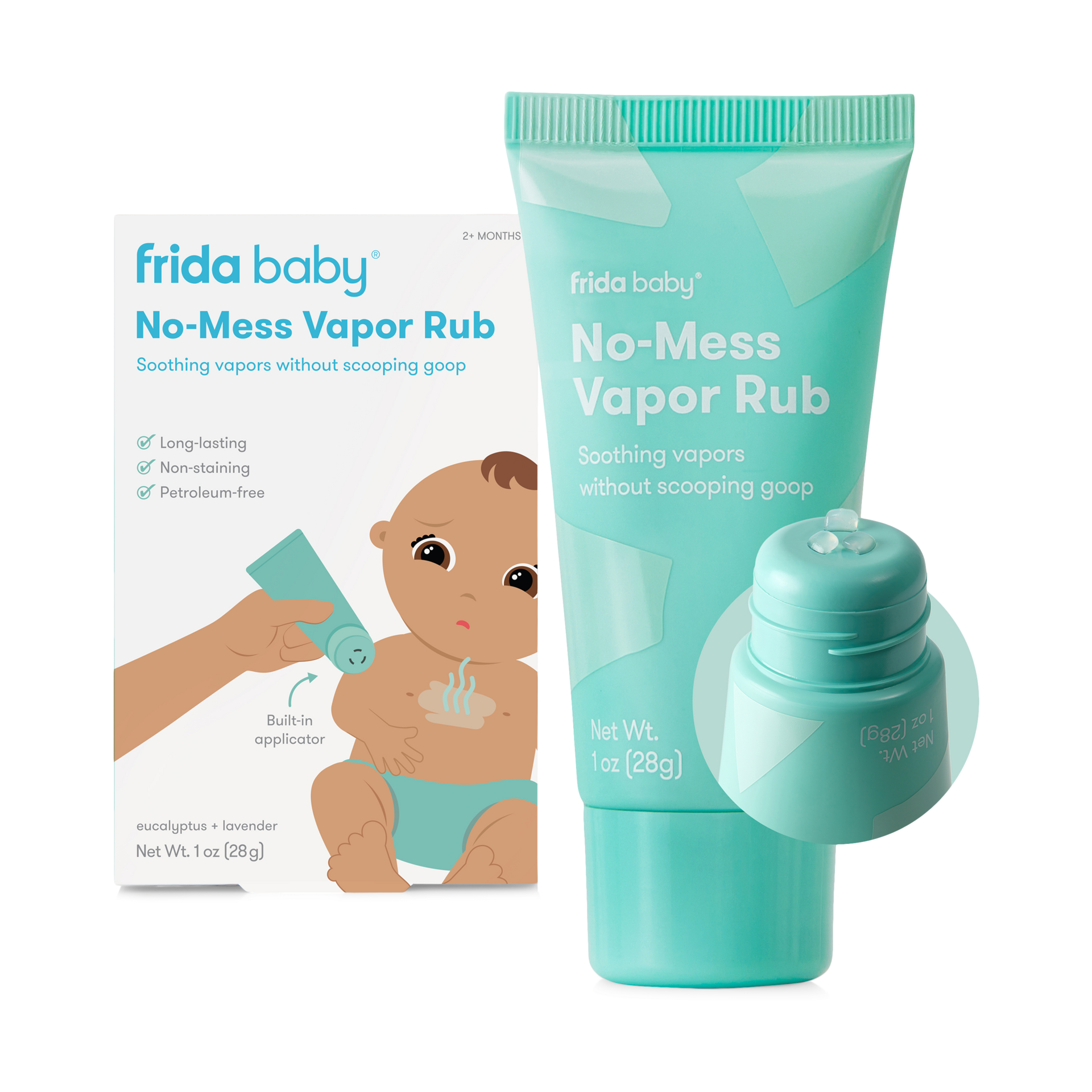Frida Baby No-Mess Vapor Rub, Baby Vapor Rub for Chest, Neck, Back + Foot, Non-Medicated, Petroleum-Free, Hands-Free Applicator Tube, Non-Staining, Soothing Eucalyptus & Lavender for Sleep