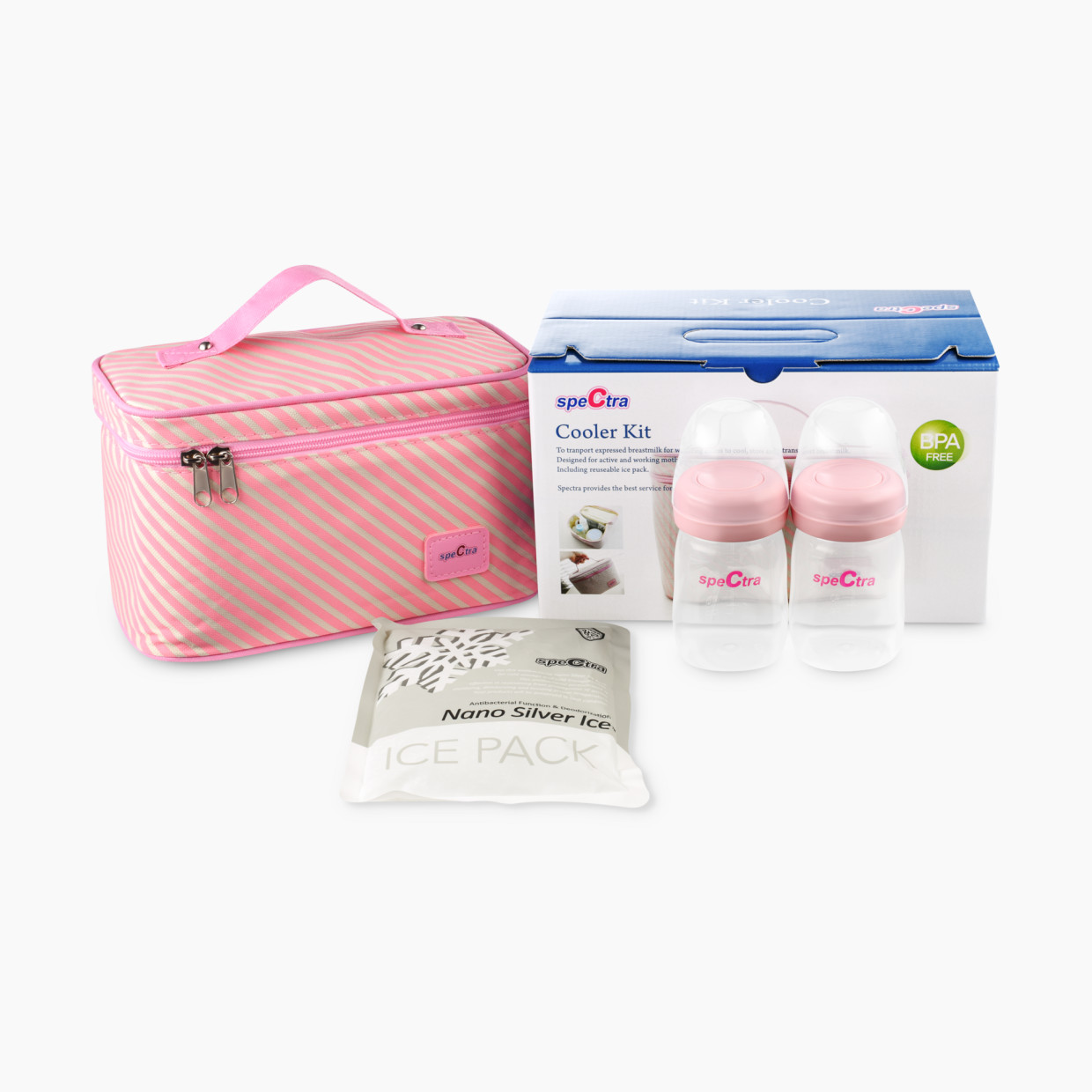Spectra Pink Cooler with Ice Pack and Breast Milk Bottles Kit