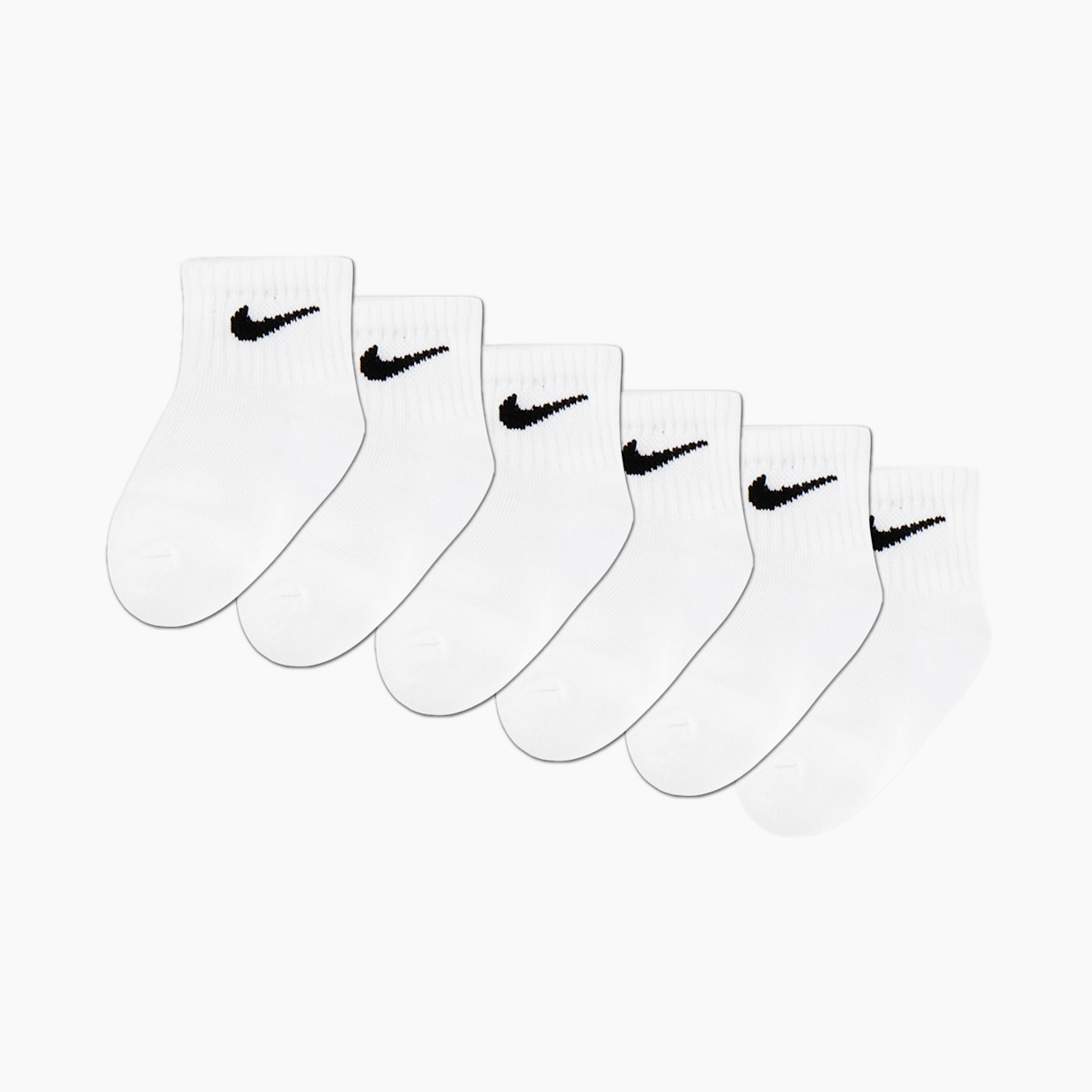Nike Swoosh Ankle Socks (6 Pack) - White, 6-12 M.