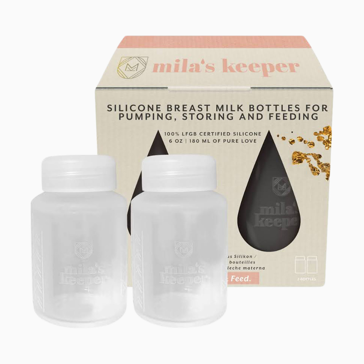 Mila's Keeper Silicone Breast Milk Storage Bottles - Aspen White, Standard, 2.