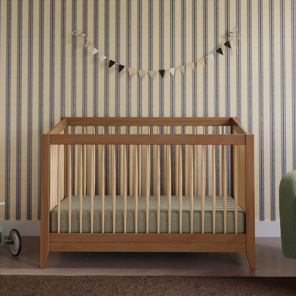 babyletto Sprout 4-in-1 Convertible Crib with Conversion Kit - Chestnut/Natural.