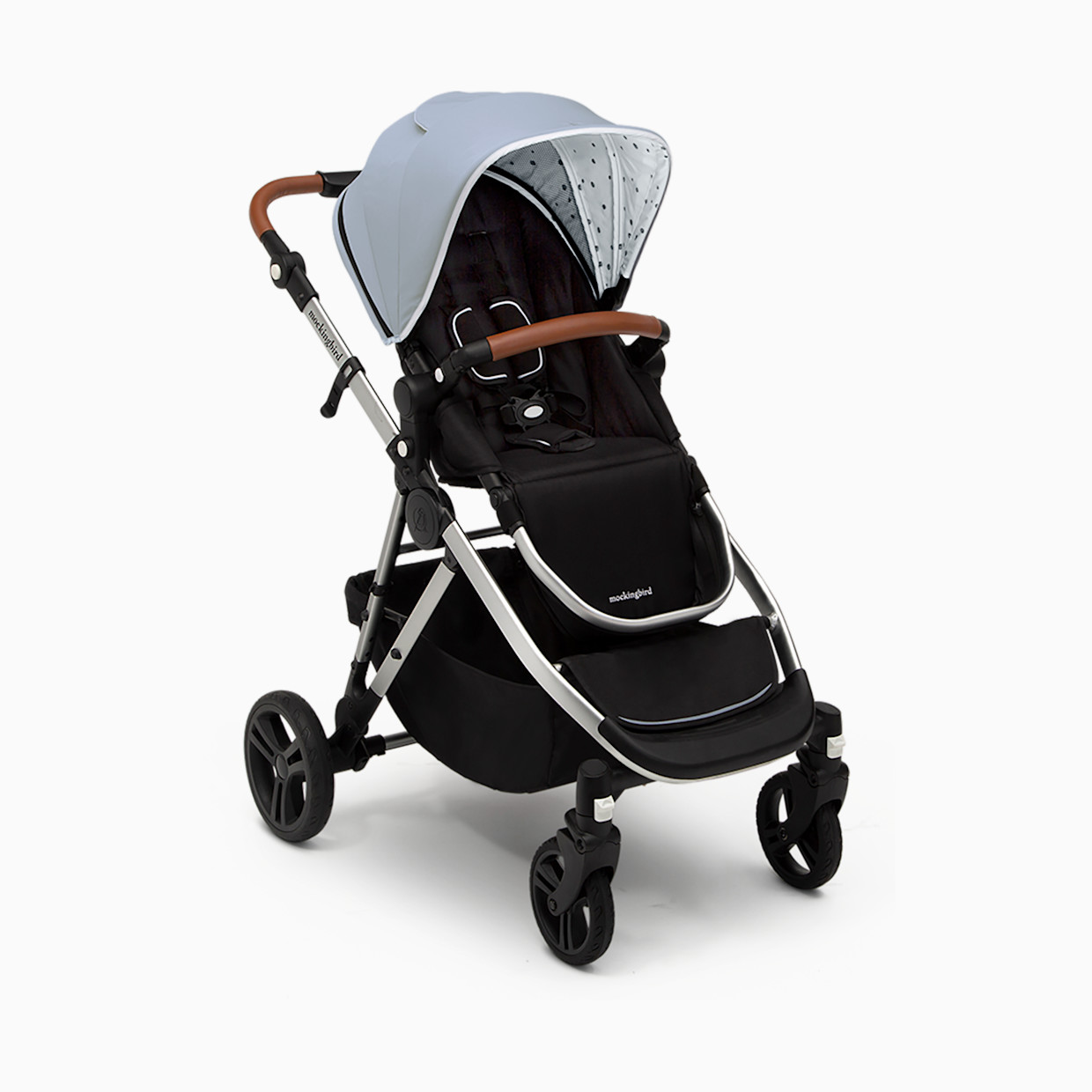 Mockingbird Single-to-Double Stroller 2.0 - Sky/Watercolor Canopy With Penny Leather (2020).