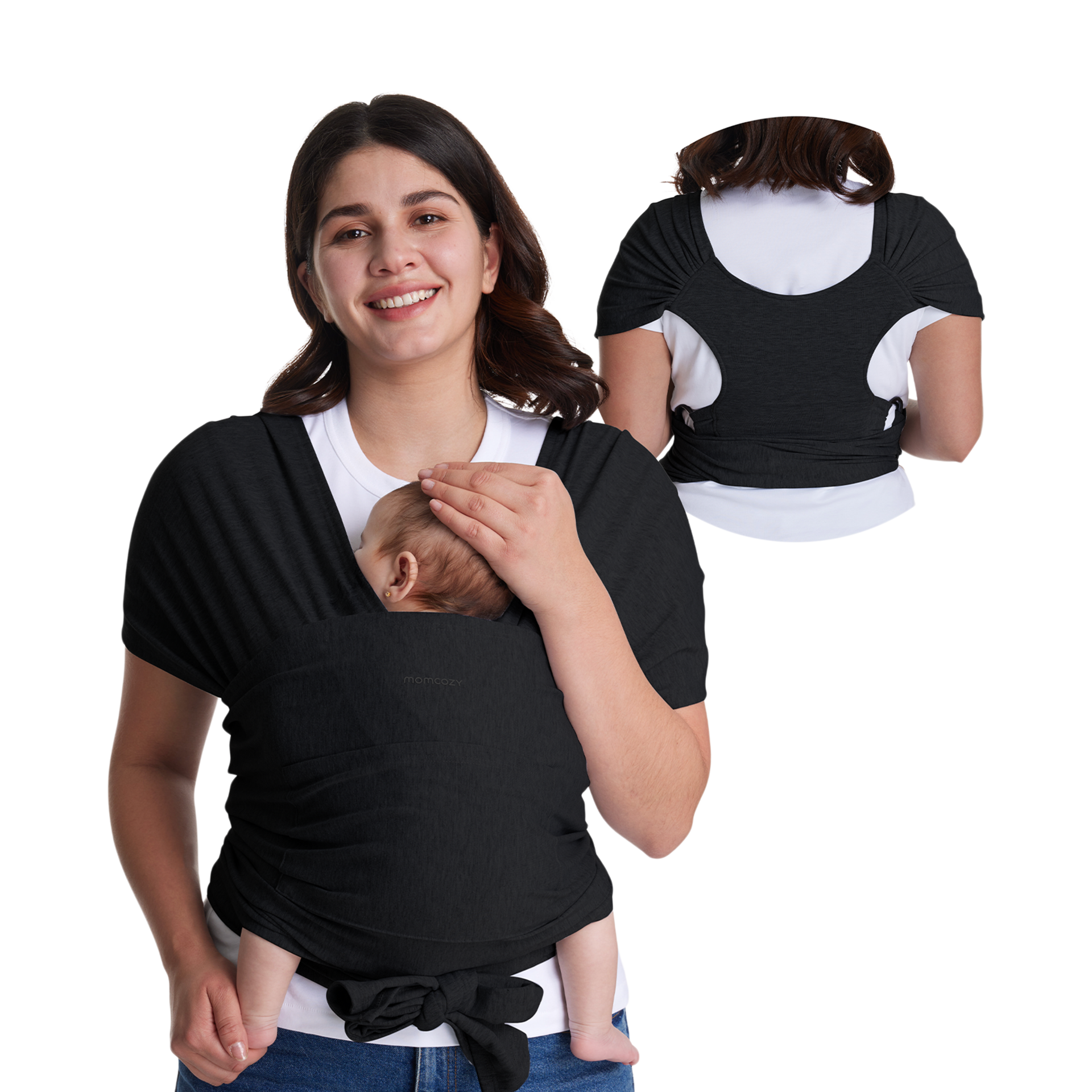 Momcozy Baby Wrap Carrier - Easy to Wear Infant Carrier Slings, Lightweight Hands Free Baby Sling, Adjustable Baby Carriers for Newborn to Toddler 8-35 lbs, Baby Wraps Carrier, Brown