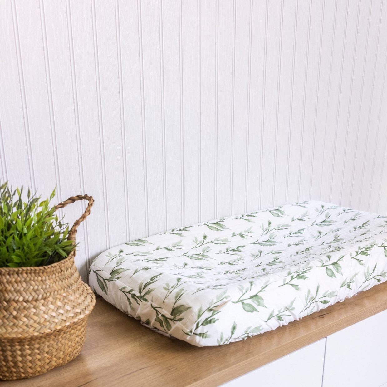 Crane Baby Cotton Quilted Change Pad Cover - Parker Leaf.