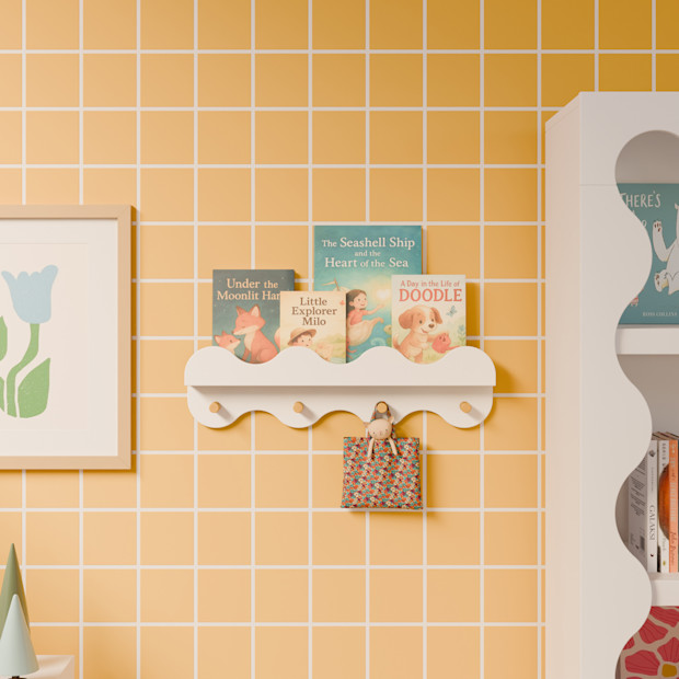 babyletto Lido Wave Bookshelf with Hooks.