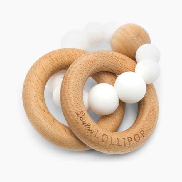Loulou Lollipop Bubble Silicone & Wood Teething Rattle - White.