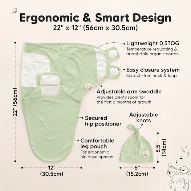 KeaBabies 3-Pack Soothe Swaddle Wraps with Knot Hats.