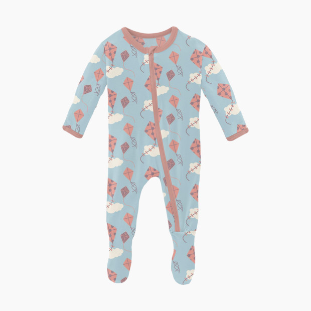 KicKee Pants Print Footie with Zipper - Spring Day Kites, 0-3 Months.