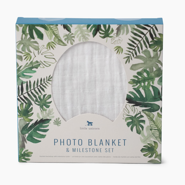 Little Unicorn Photo Blanket & Milestone Set - Tropical Leaf.