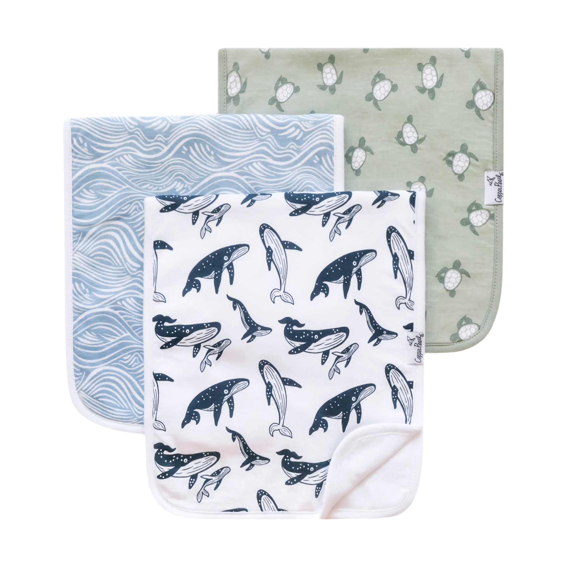 Copper Pearl Premium Baby Burp Cloths - 3-Pack Large Cotton Burp Cloths, Extra Soft Spit Up Rags with 3 Absorbent Layers, Perfect for Baby Boy and Baby Girl Gifts (21" x 10" Size, Cove Set)