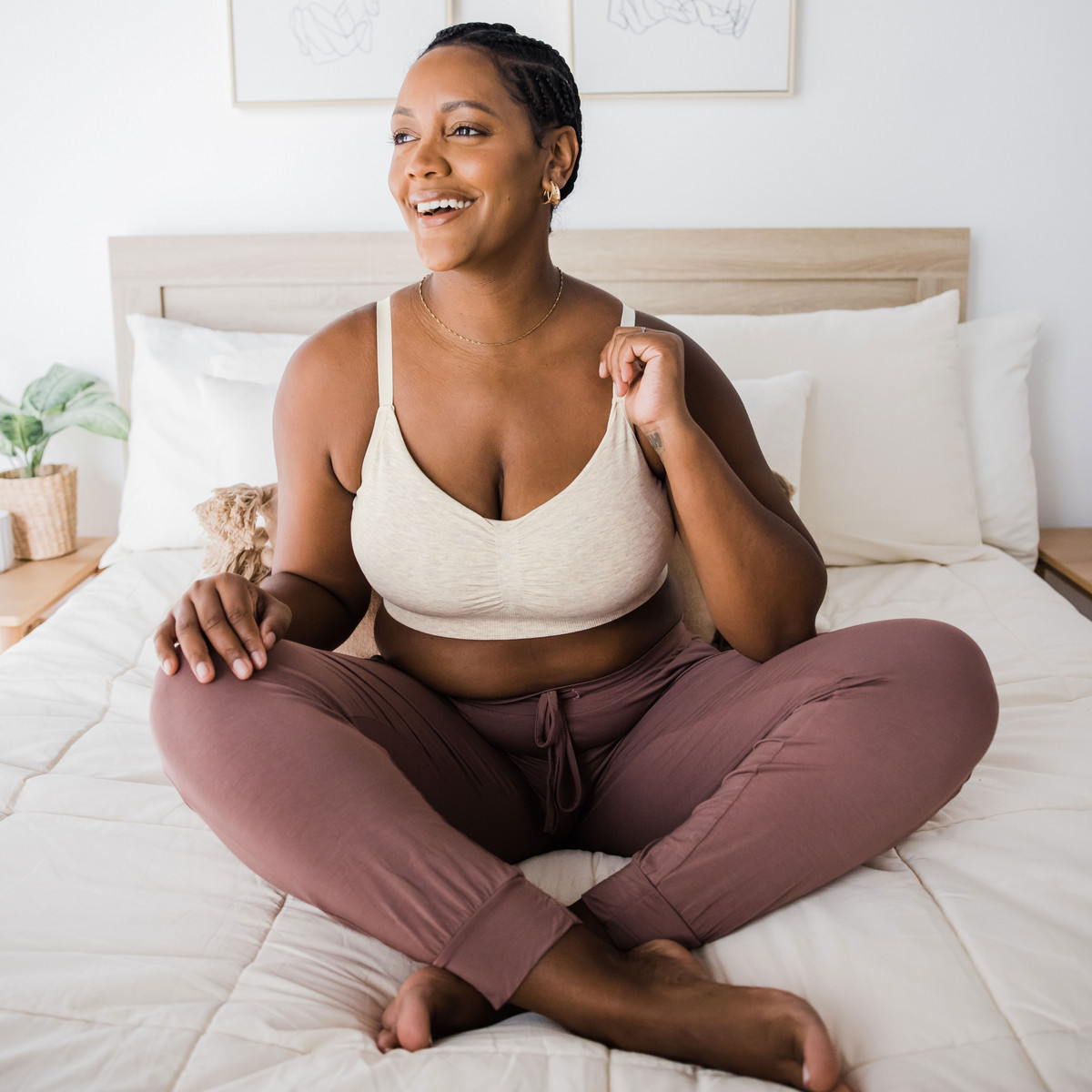 Kindred Bravely Sublime Bamboo Viscose Hands-Free Pumping Lounge & Sleep Bra - Oatmeal Heather, 1 X Busty.