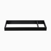 Open-top black drawer dresser frame, view from side