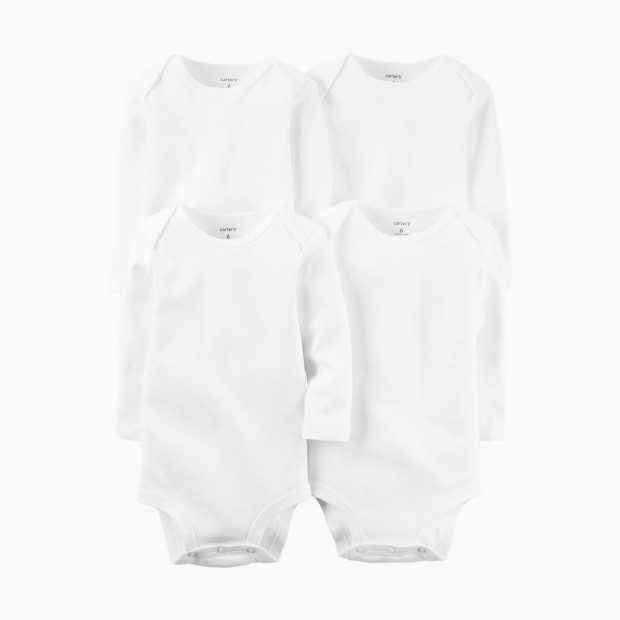 Carter's Long-Sleeve Original Bodysuits (4 Pack) - White, 3M.