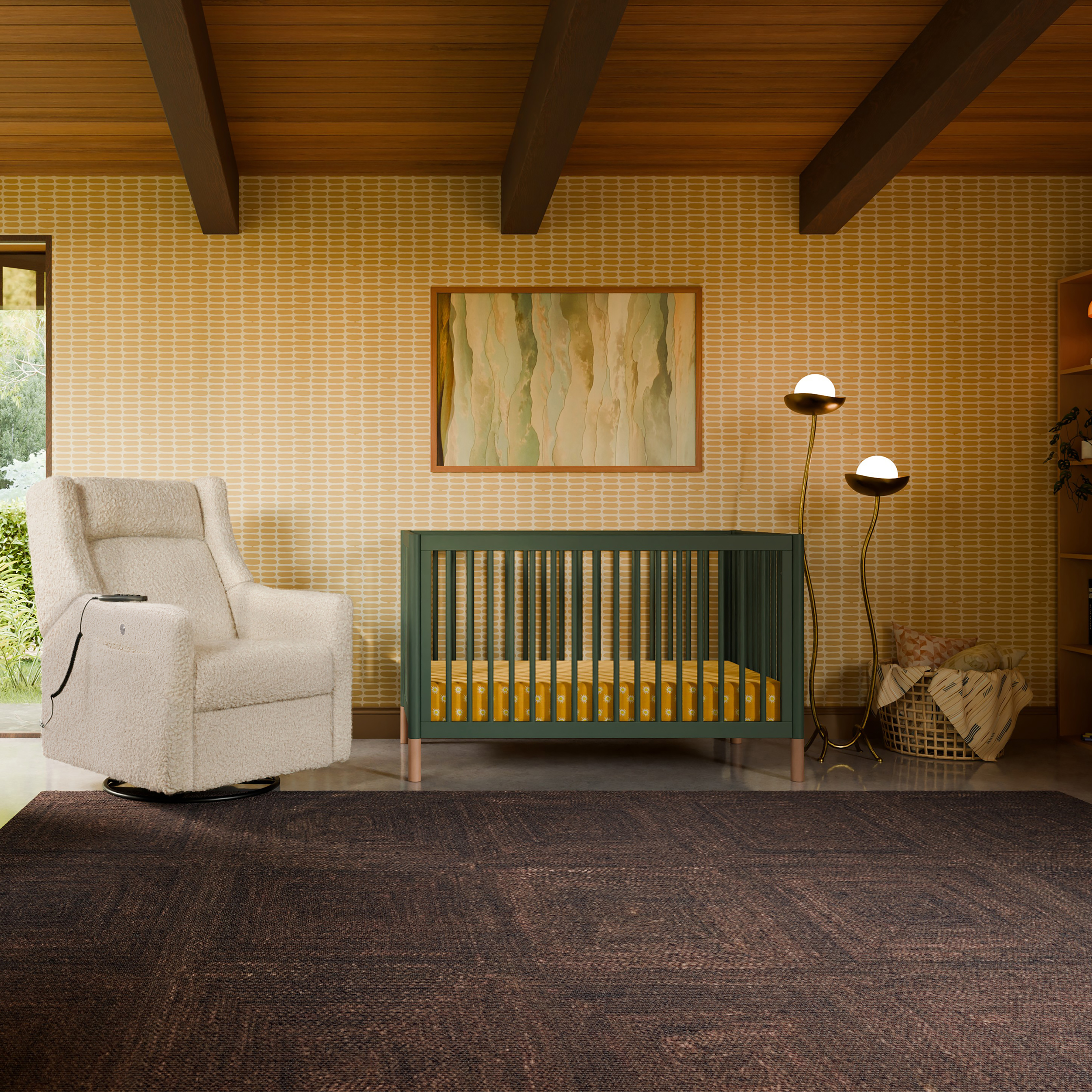 babyletto Gelato 4-in-1 Convertible Crib with Toddler Bed Conversion Kit - Forest Green With Vegan Blonde Leather Feet.