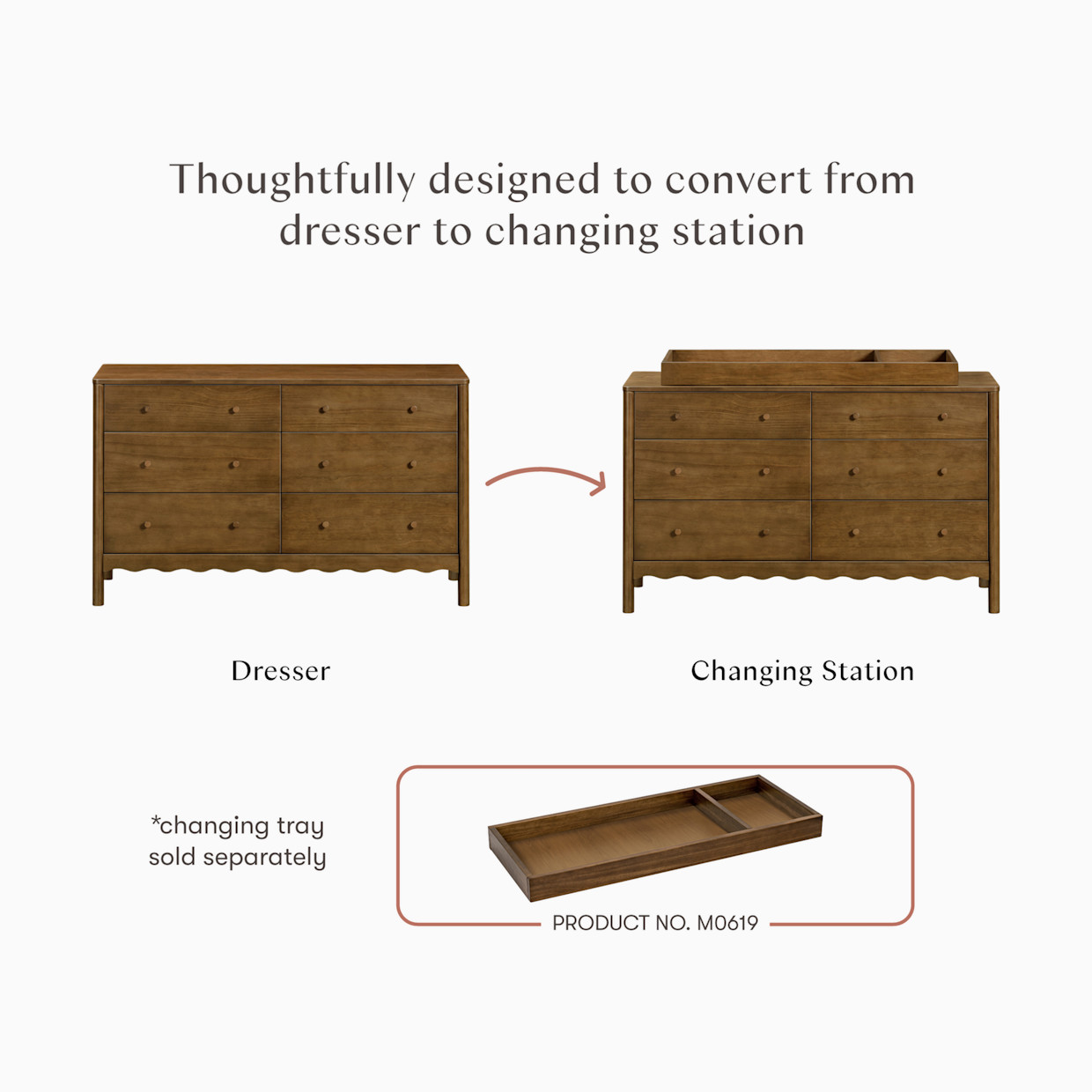 babyletto Swell 6-Drawer Assembled Dresser - Natural Walnut.
