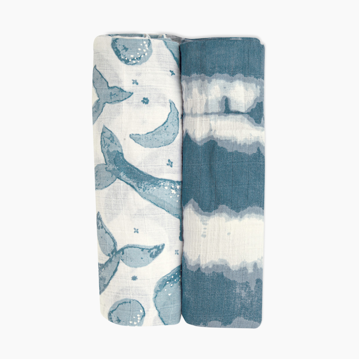 Crane Baby Cotton Muslin Swaddles (2 Pack) - Caspian Whales And Tie Dye.