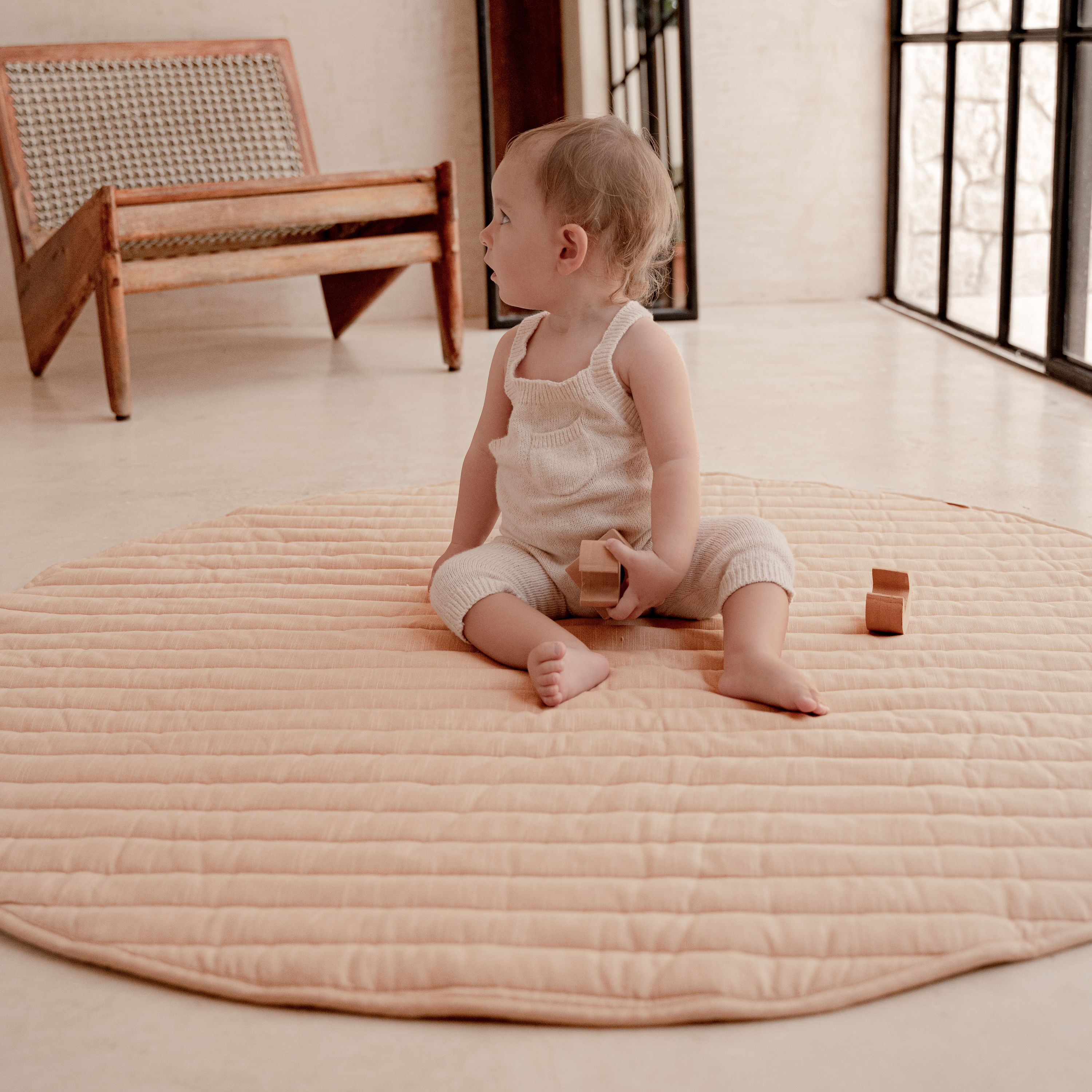 Toddlekind Snuggle Quilted Cotton Play Mat - Sandstone Stripes.