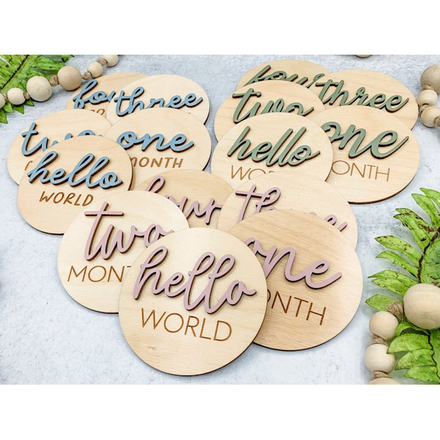 Brickhousegifts Wooden 3D Monthly Milestone Discs.