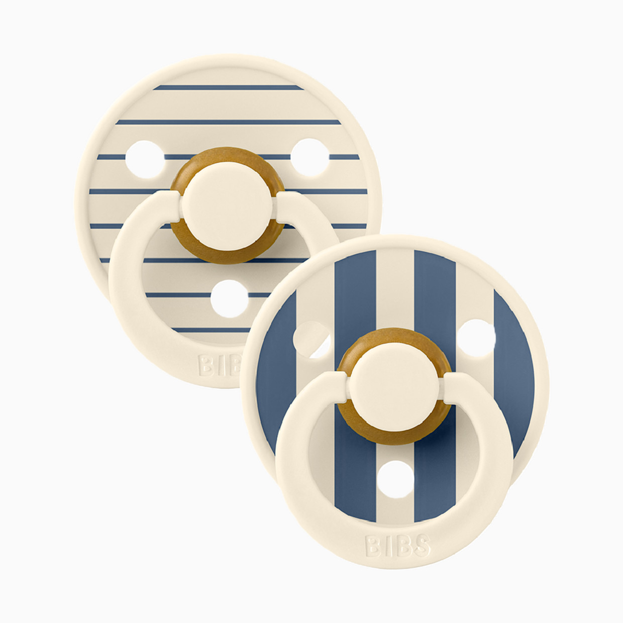 BIBS Studio Pin Colour Natural Rubber Pacificier (2-pack) - Ivory Steel Blue, Size 2.
