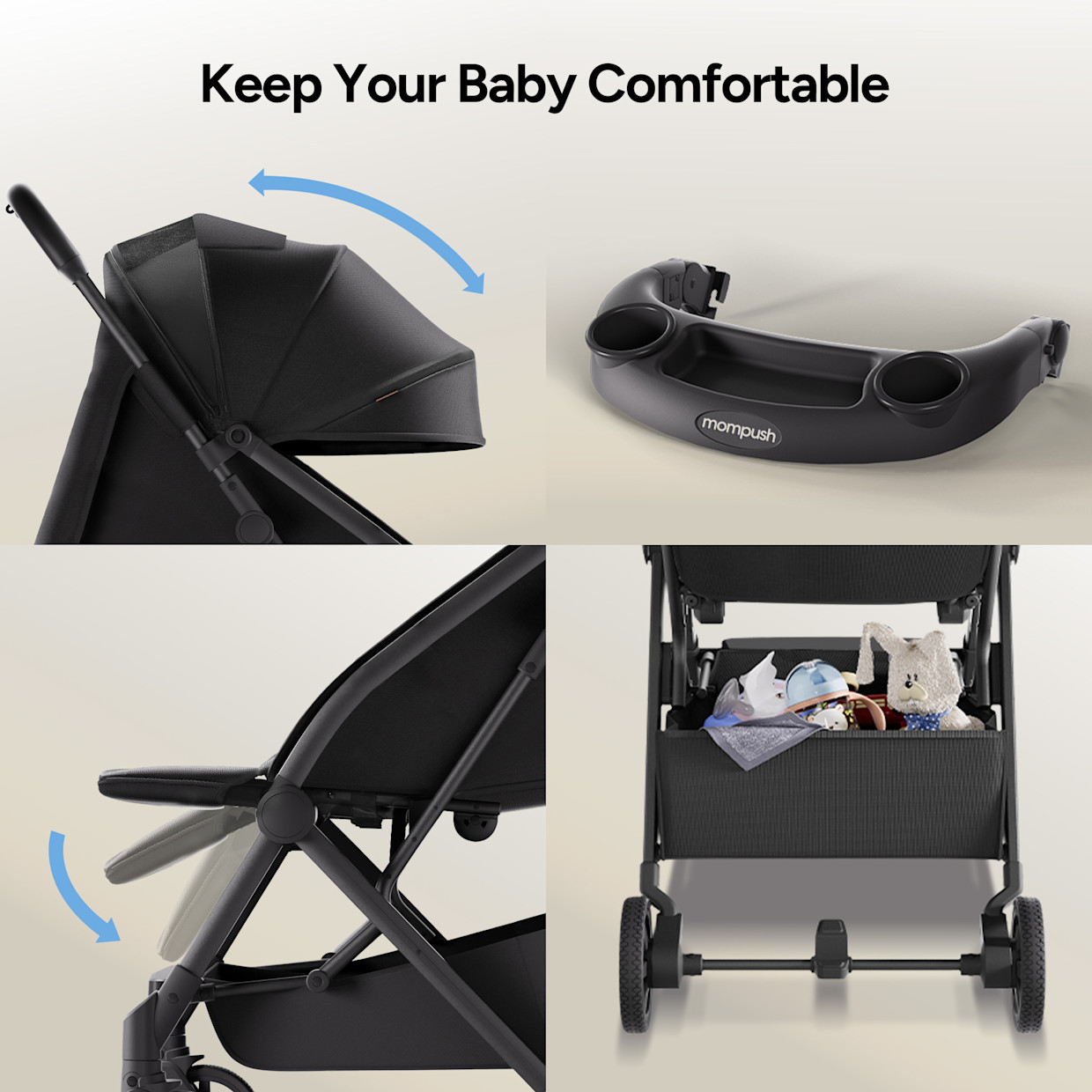 Mompush Lithe V2 Stroller - Black.