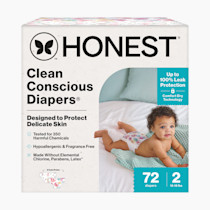 The Honest Company Clean Conscious Diapers for Sensitive Skin | Up to 100% Leakproof | Hypoallergenic, Fragrance Free | Girl Prints | Club Box, Size 2 (12-18 lbs), 72 Count (Prints May Vary)