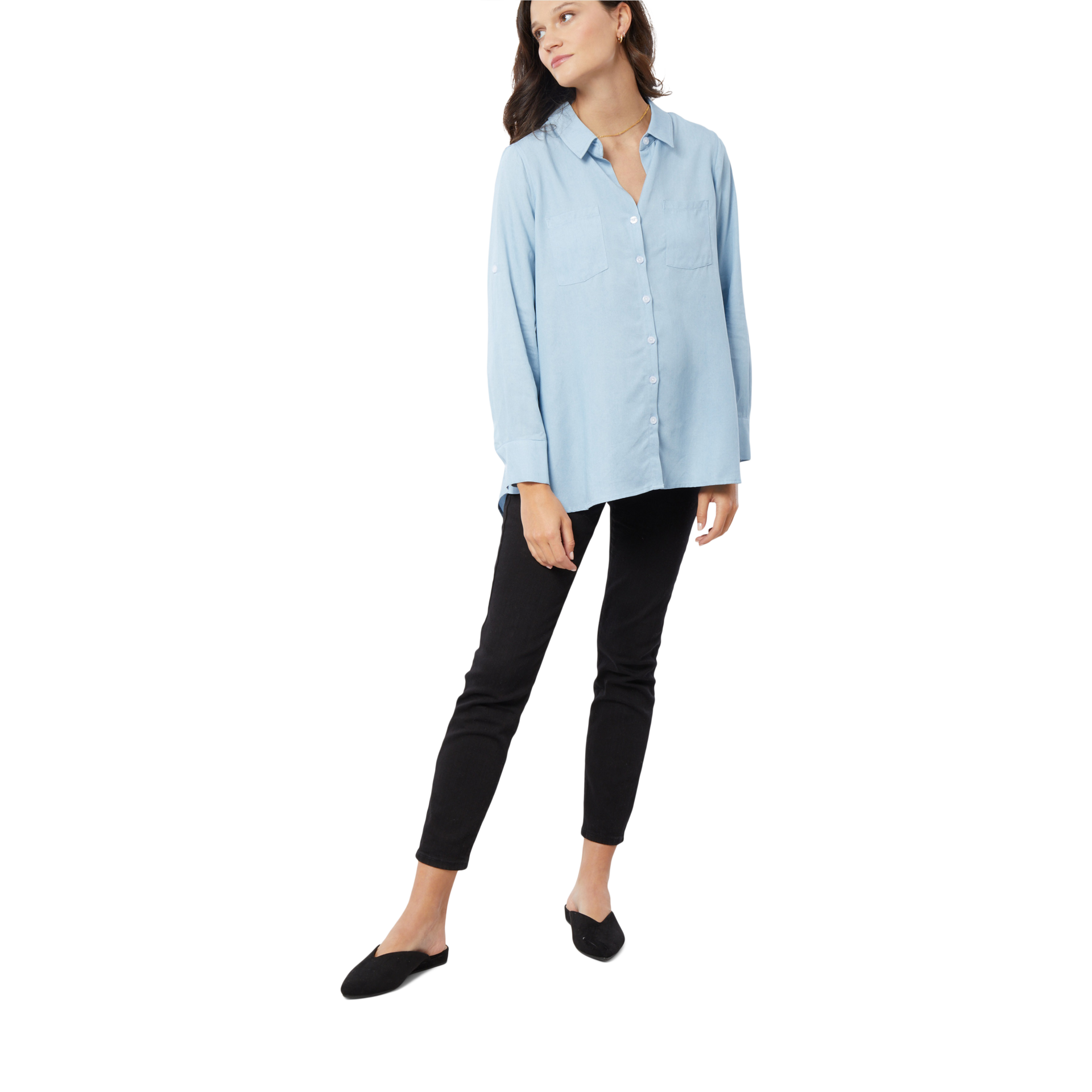 Ingrid and Isabel Classic Denim Shirt - Light Wash, L.