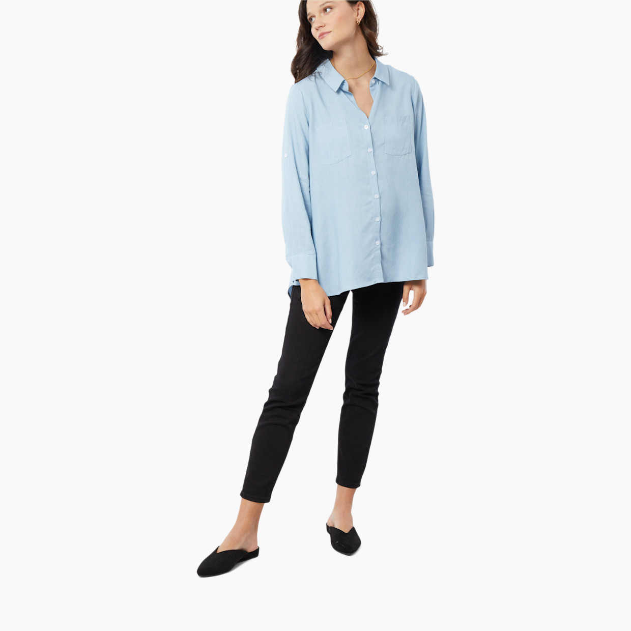 Ingrid and Isabel Classic Denim Shirt - Light Wash, Xs.