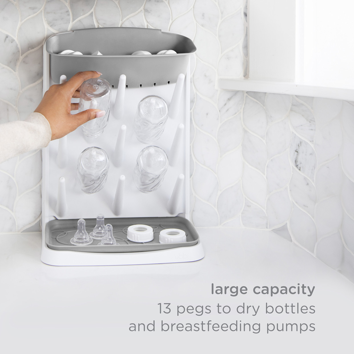 Ubbi Vertical Bottle Drying Rack - Grey.