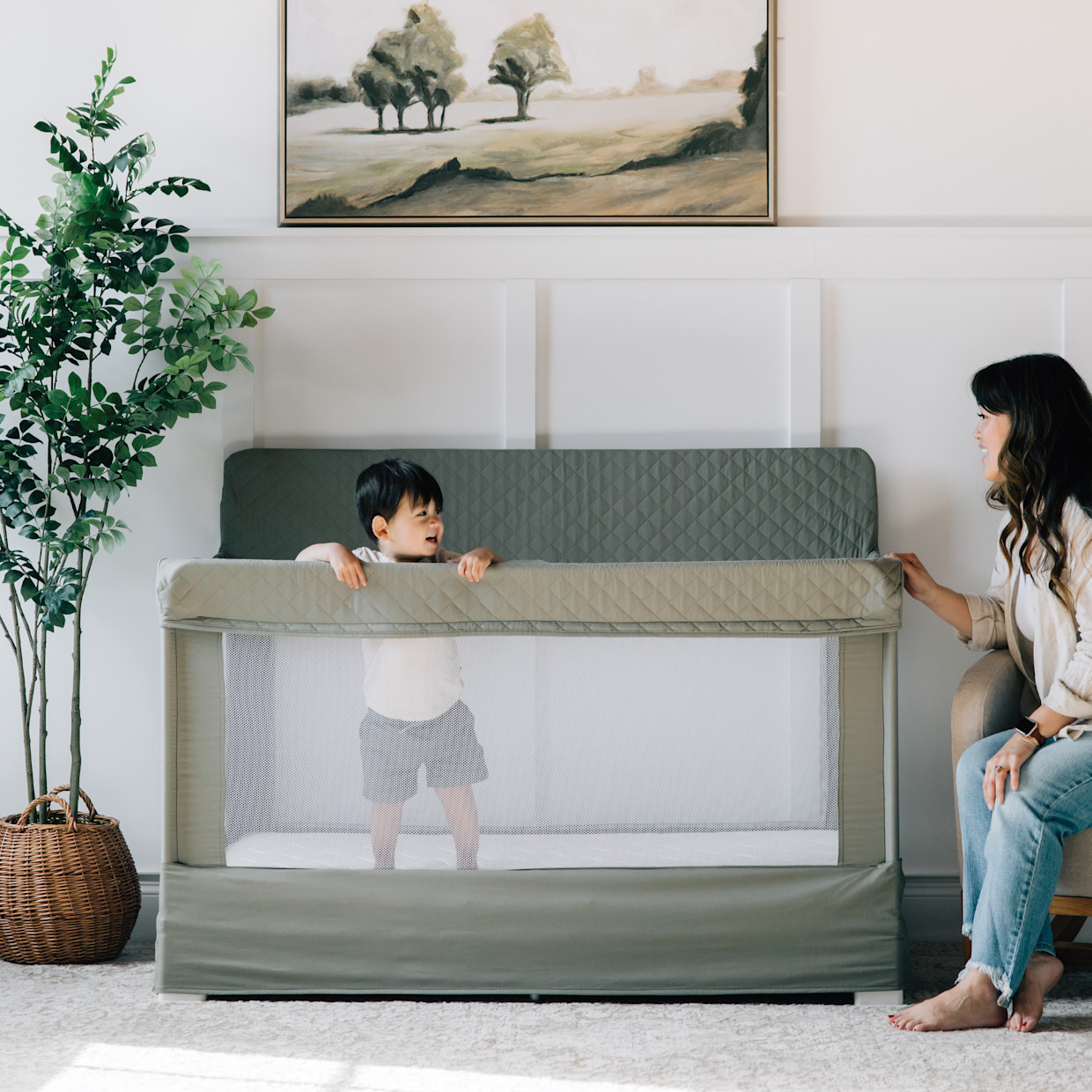 Baby Delight Lunaire Full-Size Mesh Crib & Playard - Organic Sage.