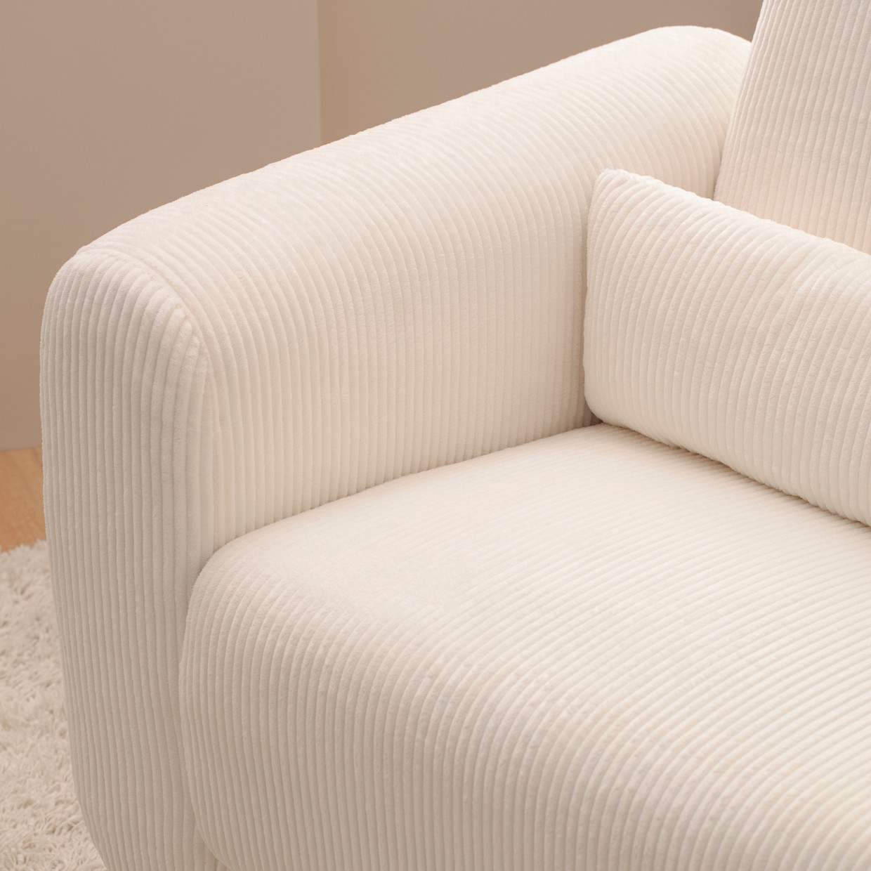 babyletto Tuba Extra Wide Swivel Glider - Ivory Corduroy With Light Wood Base.