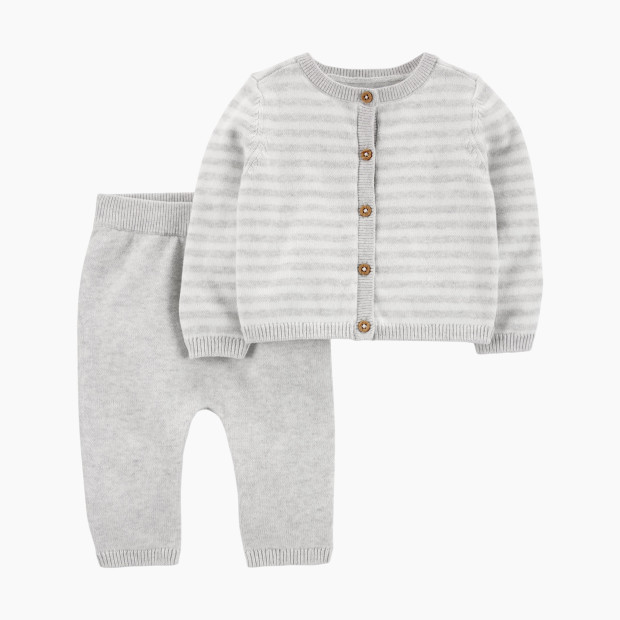 Carter's 2-Piece Cardigan & Pant Set - Grey Stripes, Nb.