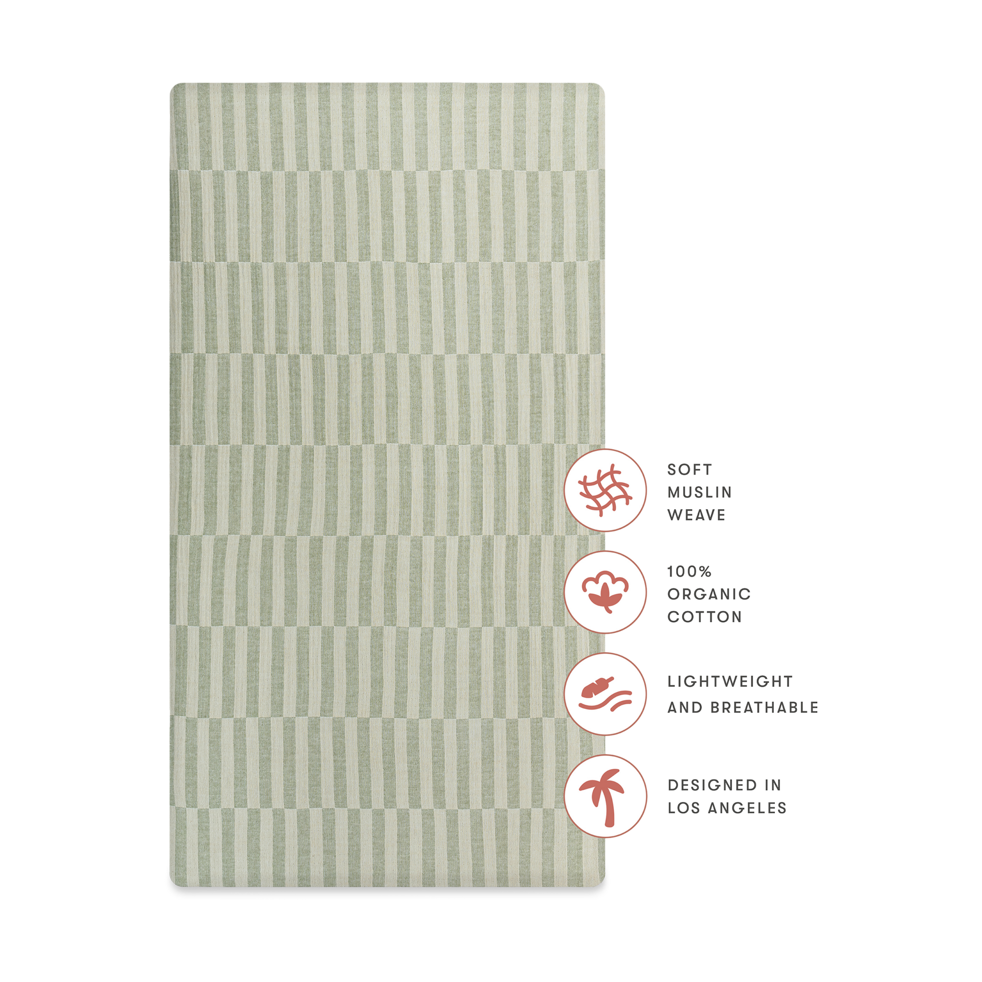 babyletto Crib Sheet in GOTS Certified Organic Muslin Cotton - Moss Stripe.