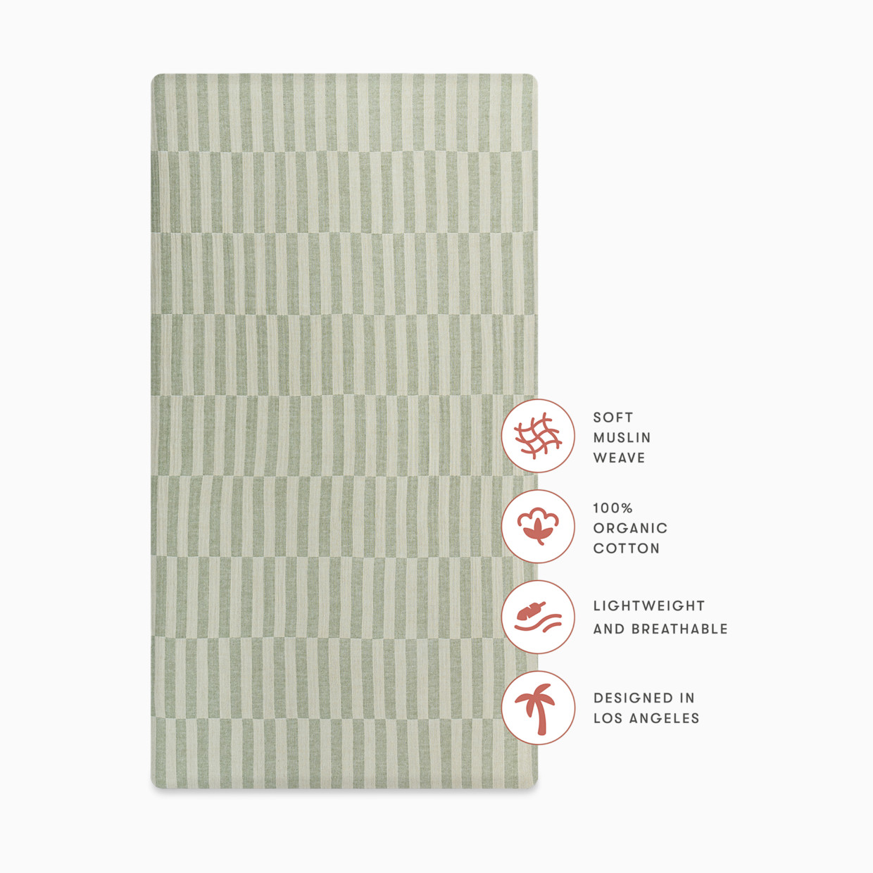 babyletto Crib Sheet in GOTS Certified Organic Muslin Cotton - Moss Stripe.