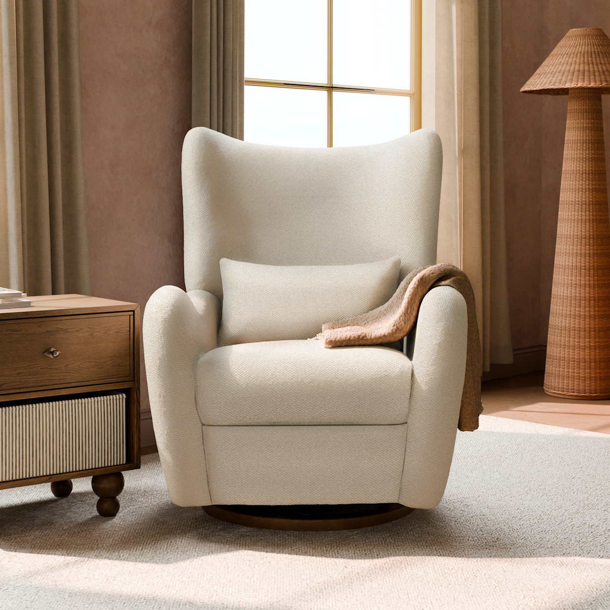 babyletto Westham Electronic Recliner and Glider by Nate Berkus - Performance Powder Slub Weave With Toffee Base.