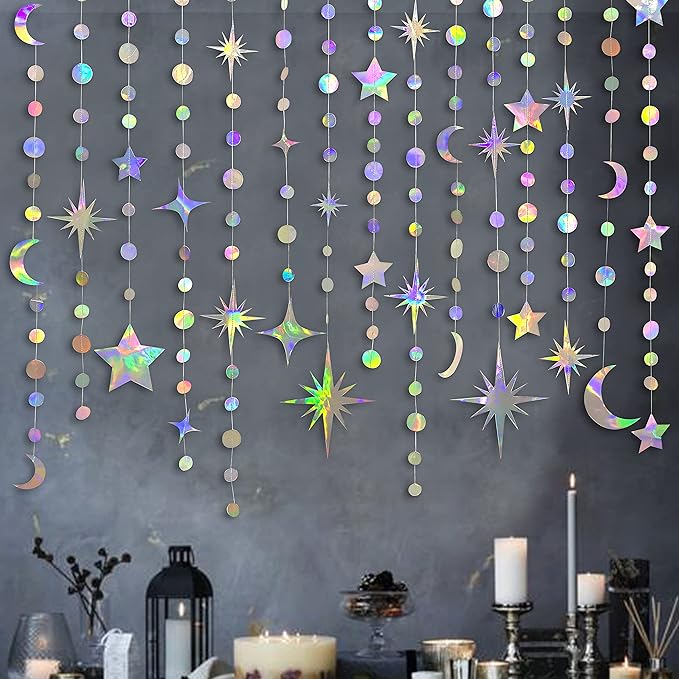  Iridescent Star & Moon Party Garland.