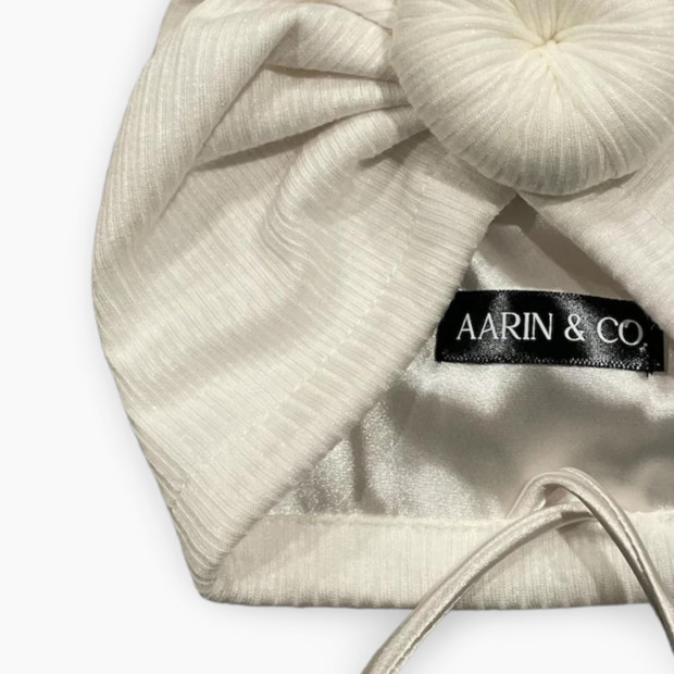 Aarin & Co. Adjustable Satin Lined Turban - White, 0-3 M.