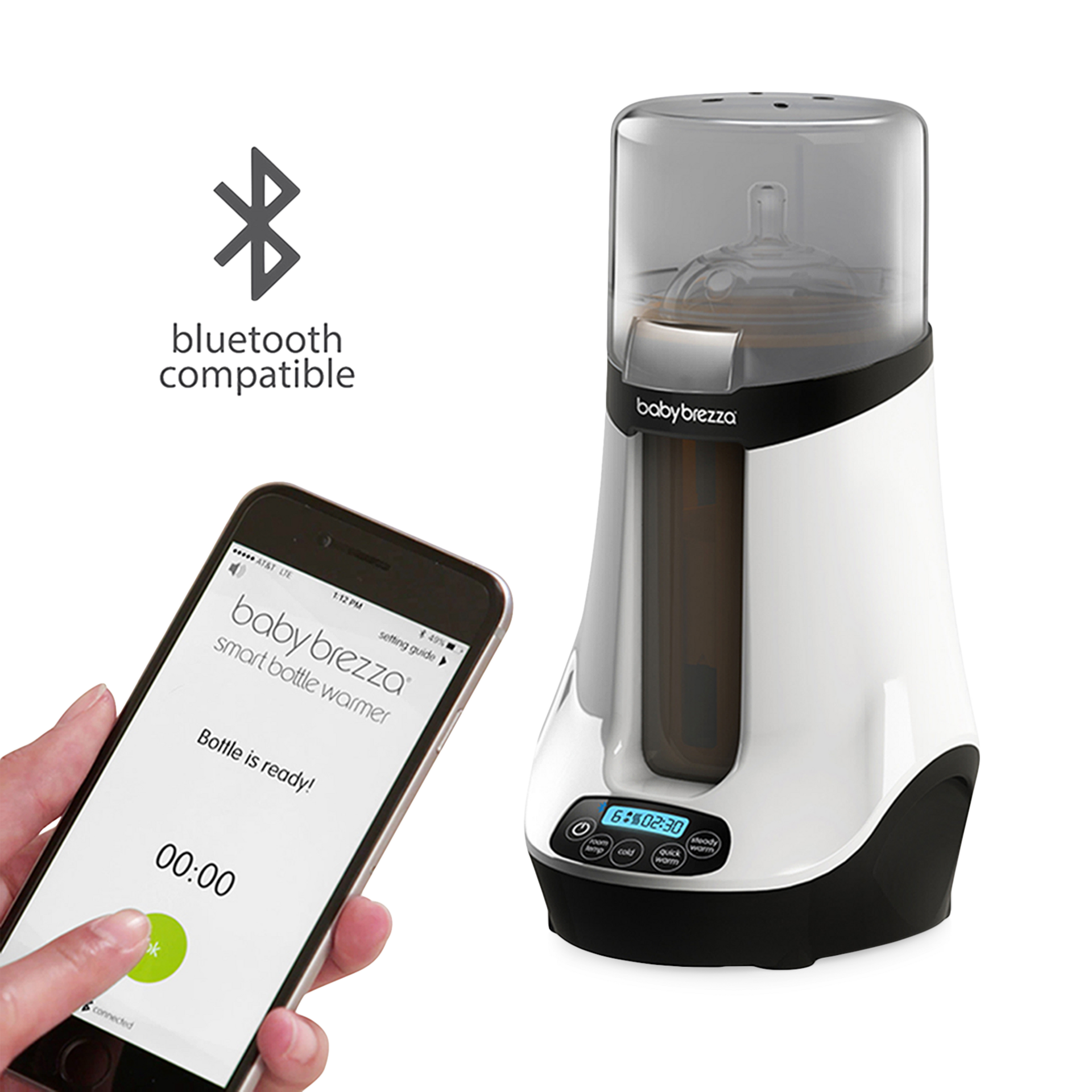 Baby Brezza Safe & Smart Bluetooth Connected Bottle Warmer White On