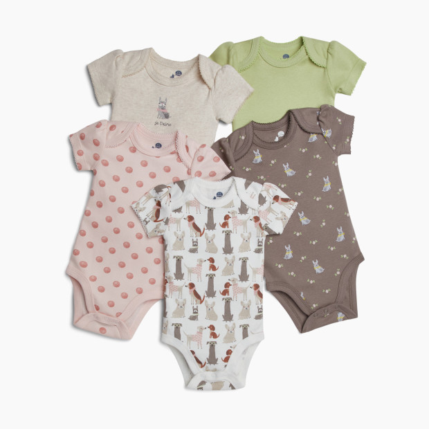 Small Story Short Sleeve Bodysuit Printed (5 Pack) - All Over Dogs, 3-6 M.