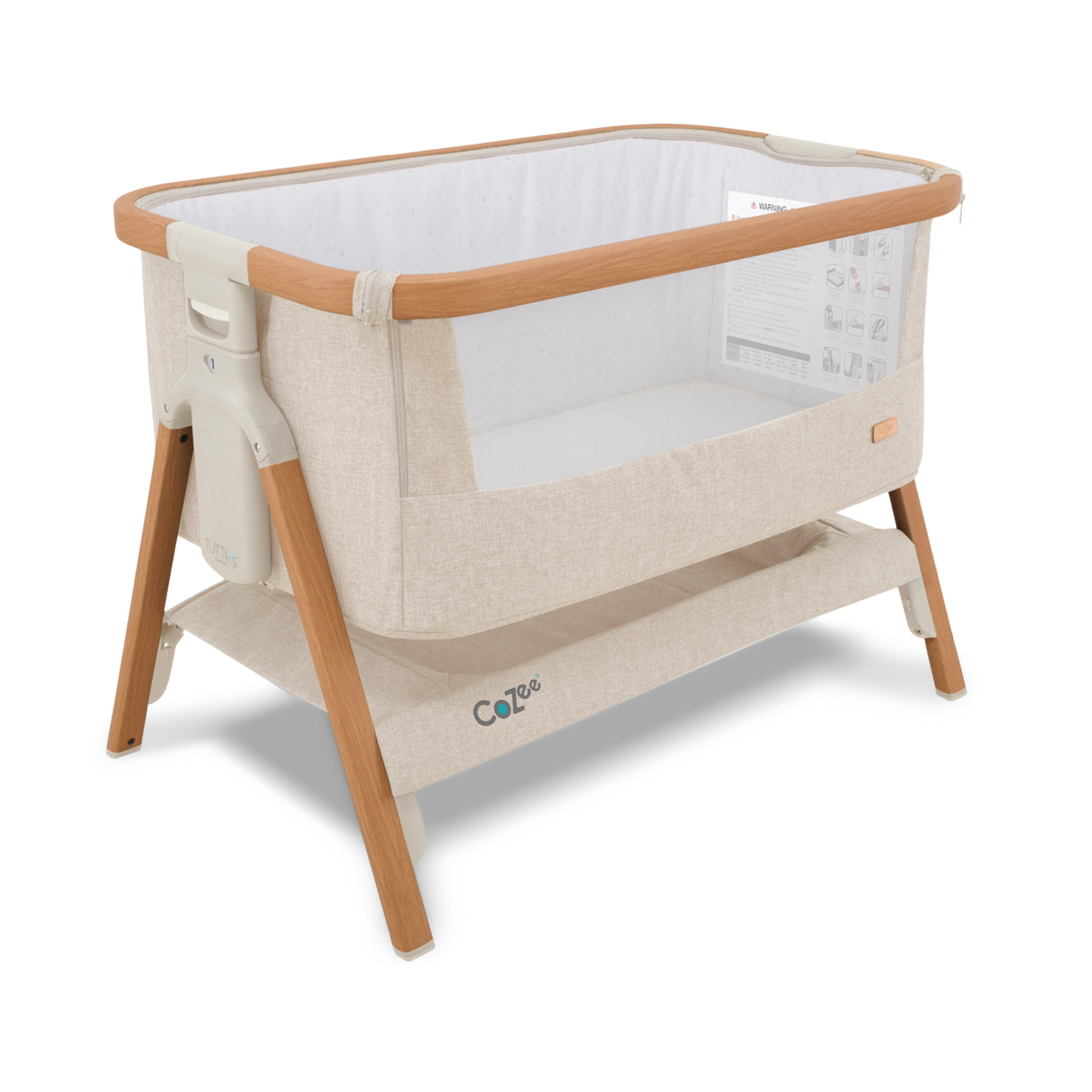 Tutti Bambini CoZee Bedside Crib - Scandinavian Walnut/Ecru.