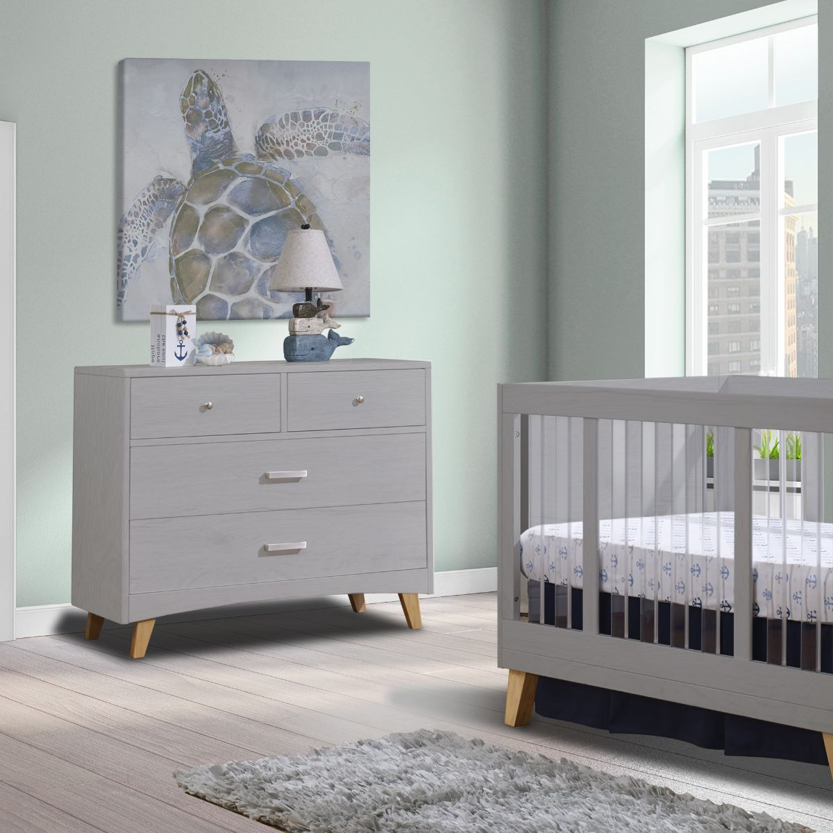 Sorelle Soho 4 Drawer Dresser - Weathered Gray And Natural Wood.