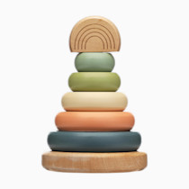 Pearhead Wooden Stacking Rainbow Toy, Baby and Toddler Ages 12+ Months Montessori for Babies, Interactive Stackable Rings Learning, Nursery Bookshelf Decor